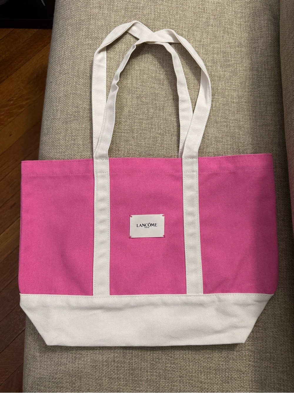 Lancome Pink and White Canvas Tote